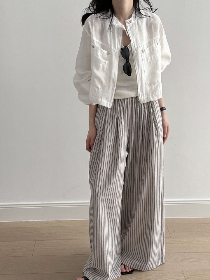 STAY HERE韓國直郵實拍女裝新品26春夏26夏季夾克口袋亞麻STAY HERE夾克
