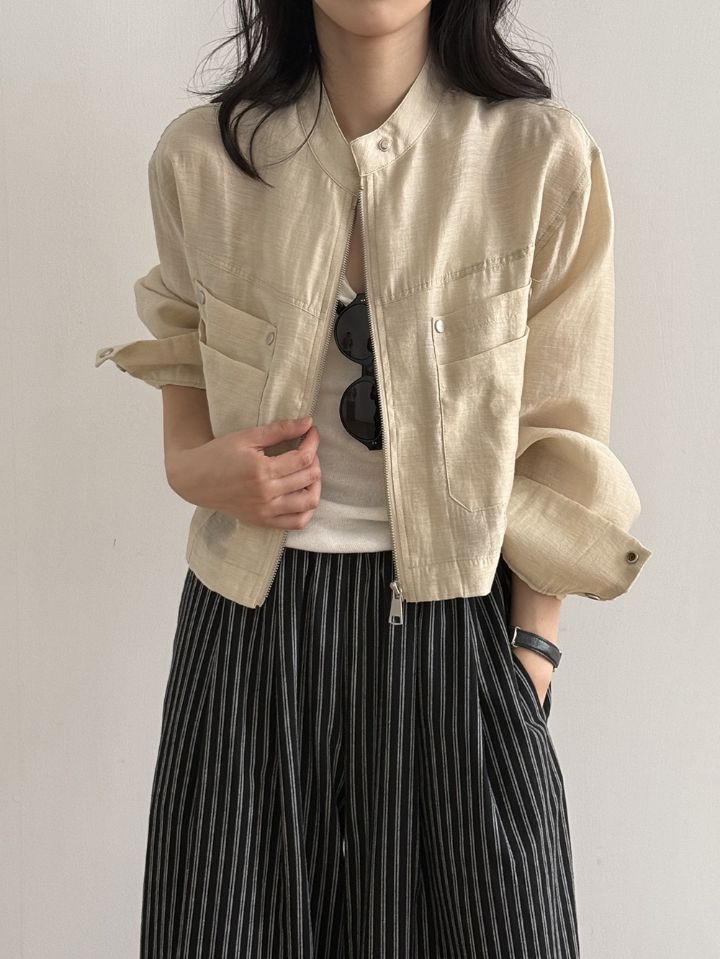 STAY HERE韓國直郵實拍女裝新品26春夏26夏季夾克口袋亞麻STAY HERE夾克