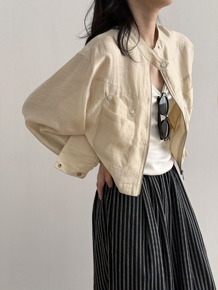 STAY HERE韓國直郵實拍女裝新品26春夏26夏季夾克口袋亞麻STAY HERE夾克