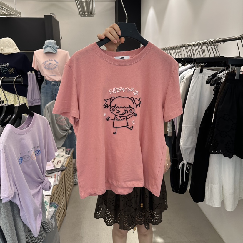 A.CES韓國直郵女裝新款26春夏休閑人氣時尚26夏季熱賣T恤A.CEST恤圖色3