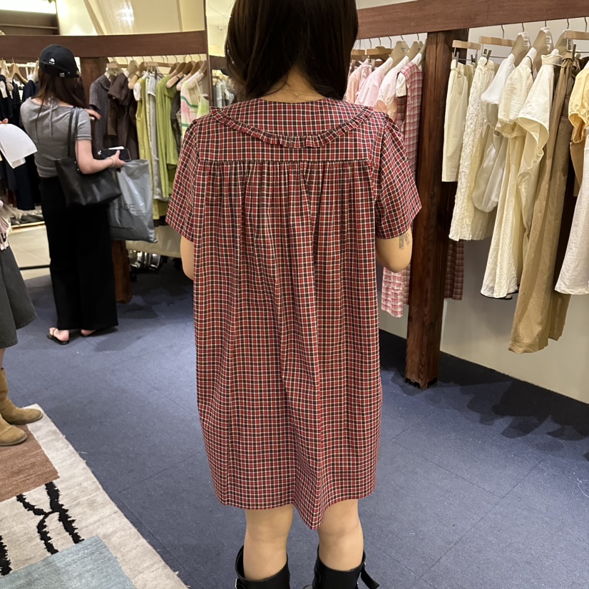 FURE東大門實拍韓國女裝新款熱賣休閑時尚連衣裙復古格紋FURE連衣裙