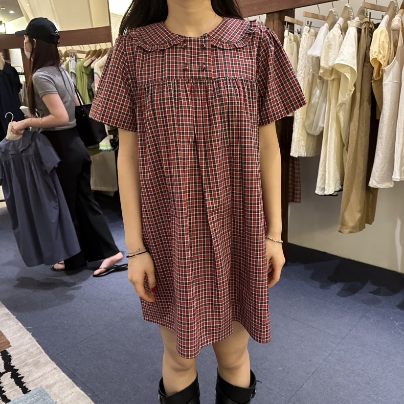 FURE東大門實拍韓國女裝新款熱賣休閑時尚連衣裙復古格紋FURE連衣裙圖色1