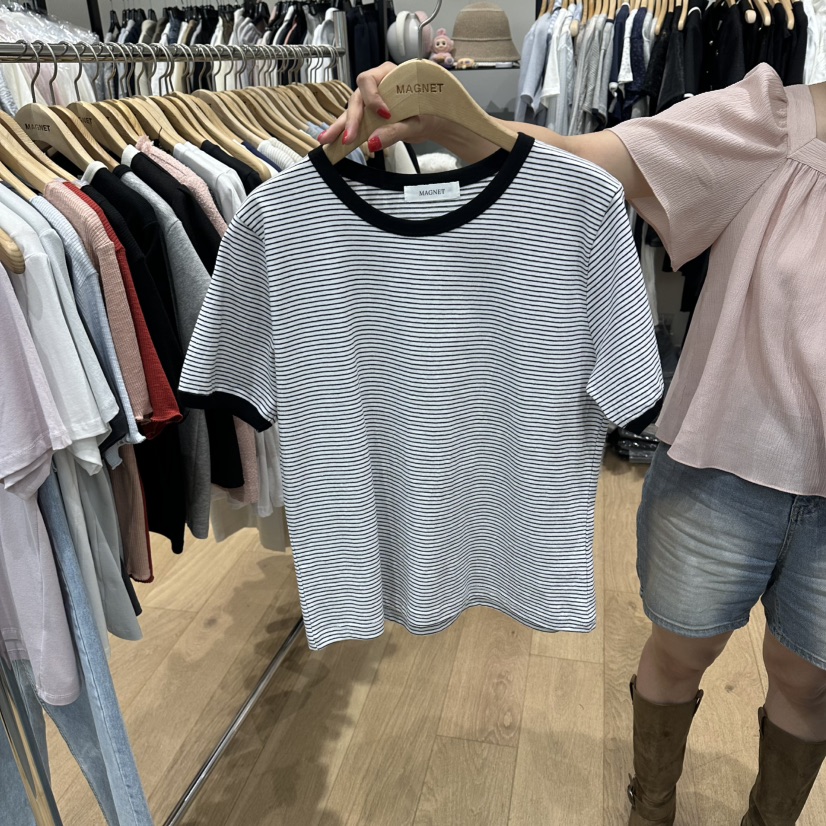 M.G.N韓國代購女裝新品時尚推薦職業熱賣26夏季T恤條紋MAGNETT恤圖色1
