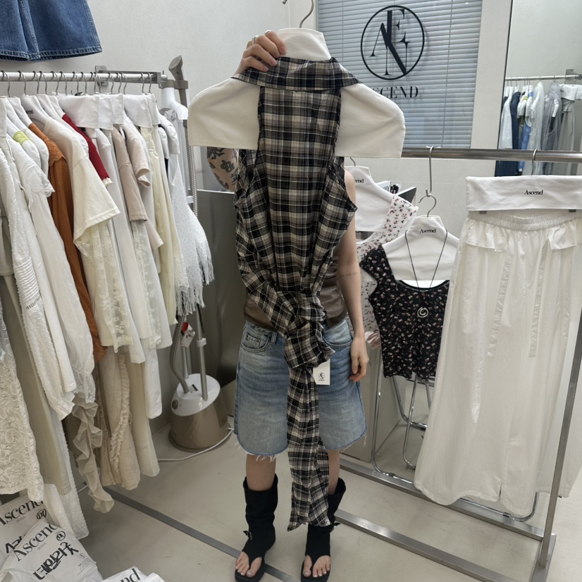 ASCEND東大門實拍韓國女士新款推薦26夏季熱賣吊帶背心格子ASCEND吊帶/背心