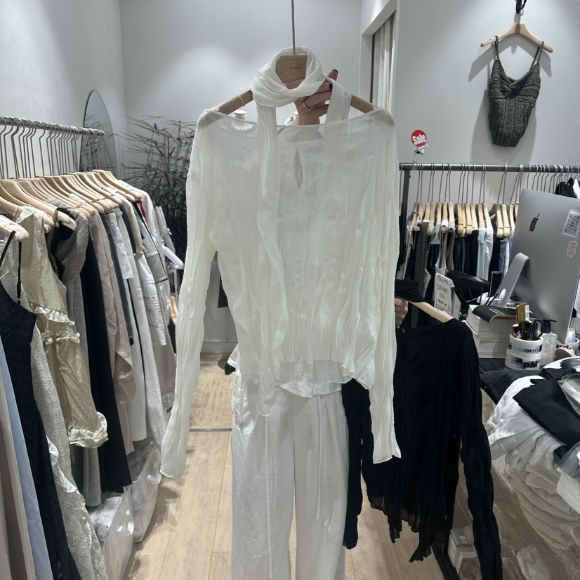 DDAY韓國東大門直郵女士新品26夏季人氣襯衫蕾絲衫含圍巾DDAY襯衫/蕾絲衫圖色1