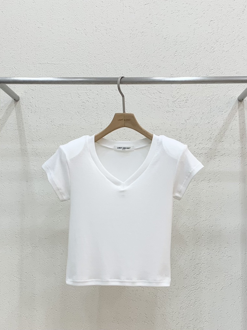 LIGHT AND SALT韓國東大門代購女士新品職業人氣T恤V領LIGHT AND SALTT恤圖色1