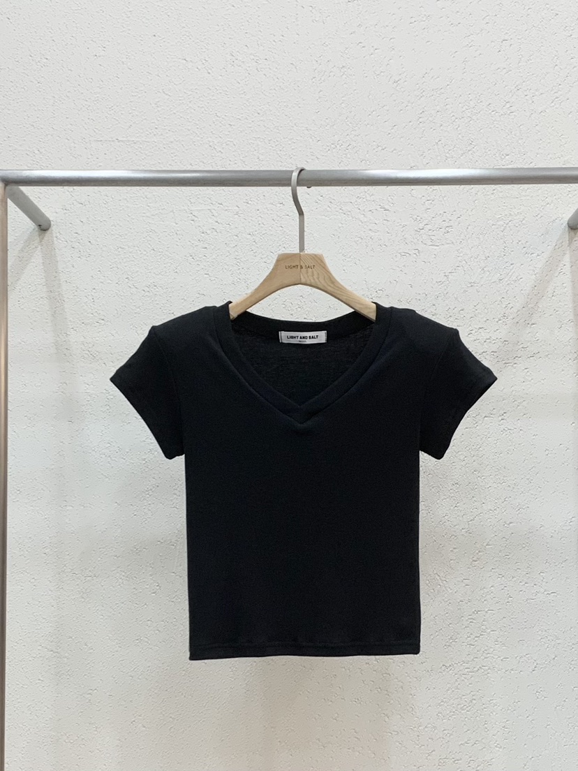 LIGHT AND SALT韓國東大門代購女士新品職業人氣T恤V領LIGHT AND SALTT恤圖色5黑色
