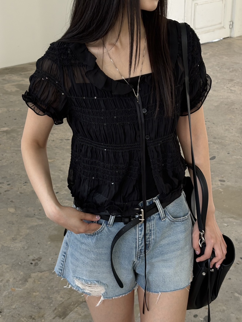 Verbena韓國直郵實拍女士新款休閑人氣襯衫蕾絲衫不含內搭Verbena襯衫/蕾絲衫