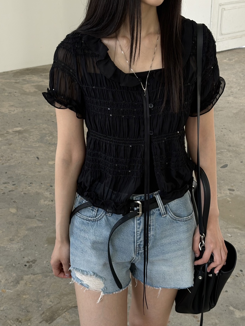 Verbena韓國直郵實拍女士新款休閑人氣襯衫蕾絲衫不含內搭Verbena襯衫/蕾絲衫