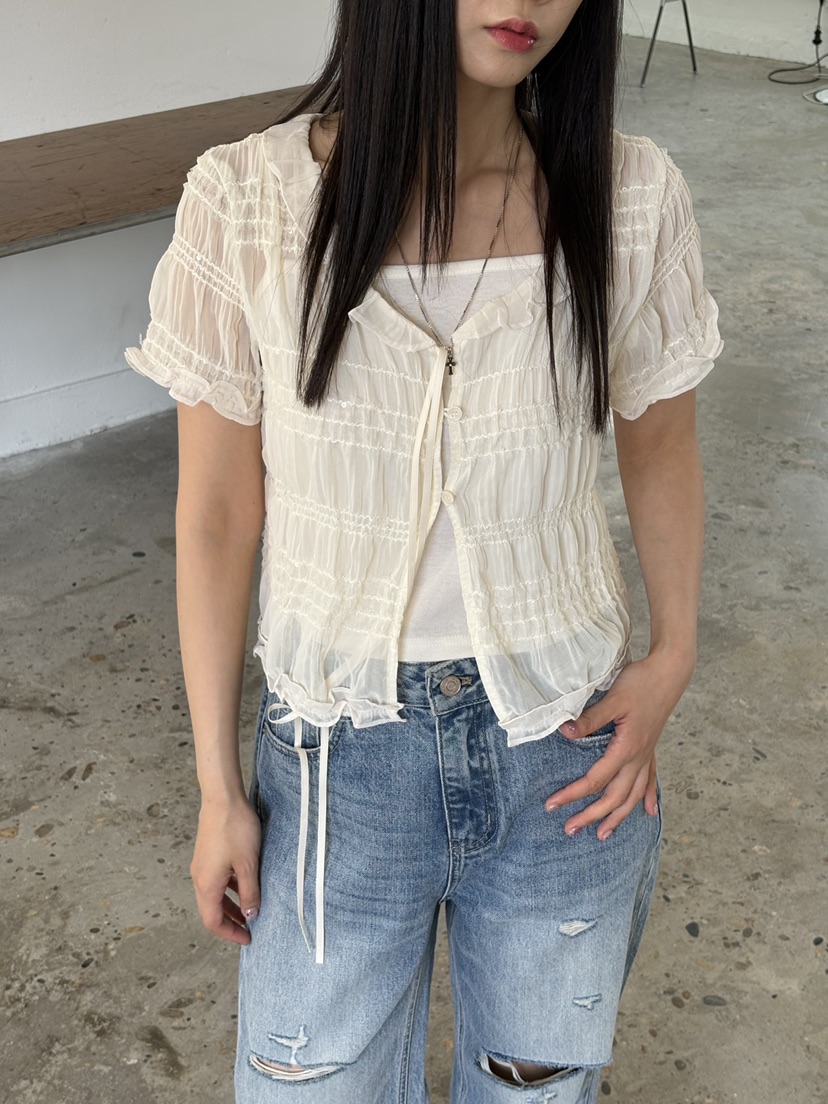 Verbena韓國直郵實拍女士新款休閑人氣襯衫蕾絲衫不含內搭Verbena襯衫/蕾絲衫