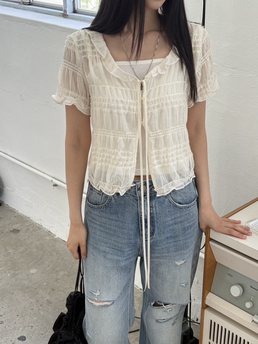 Verbena韓國直郵實拍女士新款休閑人氣襯衫蕾絲衫不含內搭Verbena襯衫/蕾絲衫