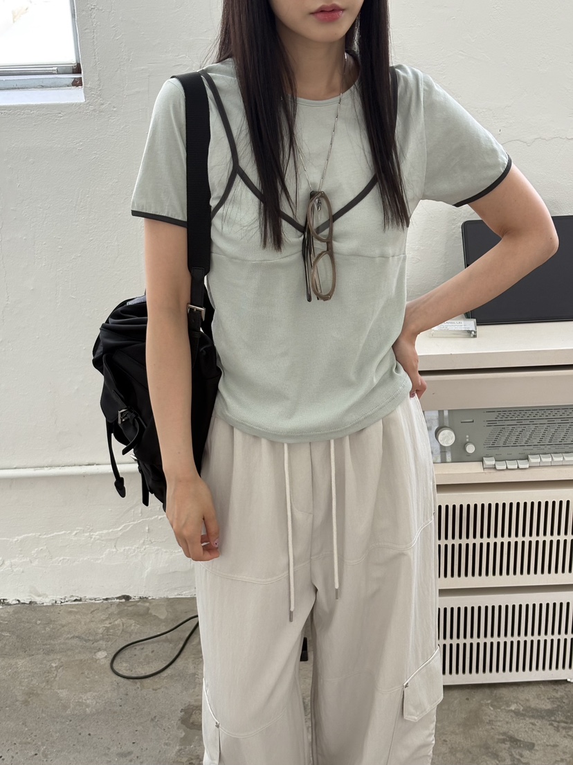 Verbena韓國東大門直郵女裝新品26夏季時尚推薦T恤假兩件VerbenaT恤