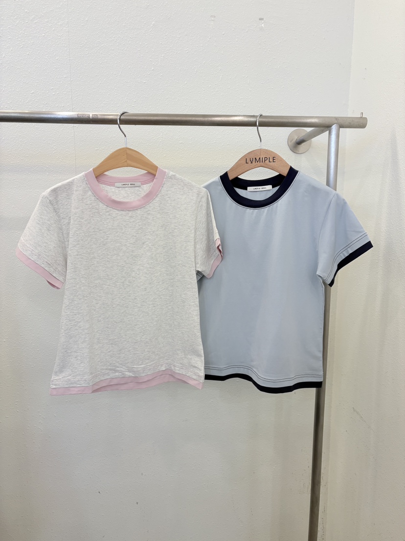 LUMIPLE韓國直郵女裝新品休閑人氣26夏季26春夏時尚T恤撞色LUMIPLET恤
