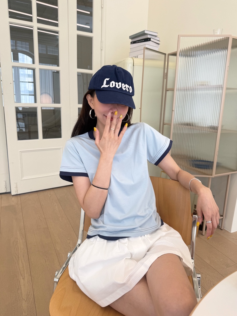 LUMIPLE韓國直郵女裝新品休閑人氣26夏季26春夏時尚T恤撞色LUMIPLET恤