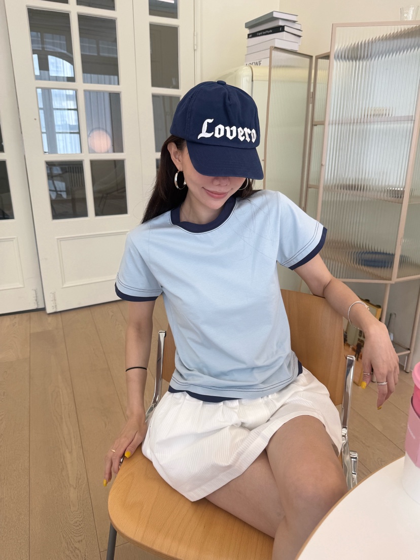 LUMIPLE韓國直郵女裝新品休閑人氣26夏季26春夏時尚T恤撞色LUMIPLET恤