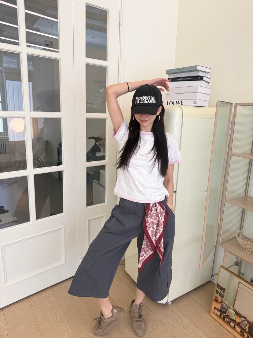 LUMIPLE韓國直郵女裝新品休閑人氣26夏季26春夏時尚T恤撞色LUMIPLET恤