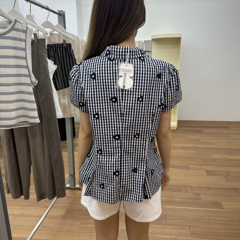 MYNAMEIS/AIME HOPE MAKE韓國代購女裝新款26春夏襯衫蕾絲衫刺繡格子MYNAMEIS/AIME HOPE MAKE襯衫/蕾絲衫