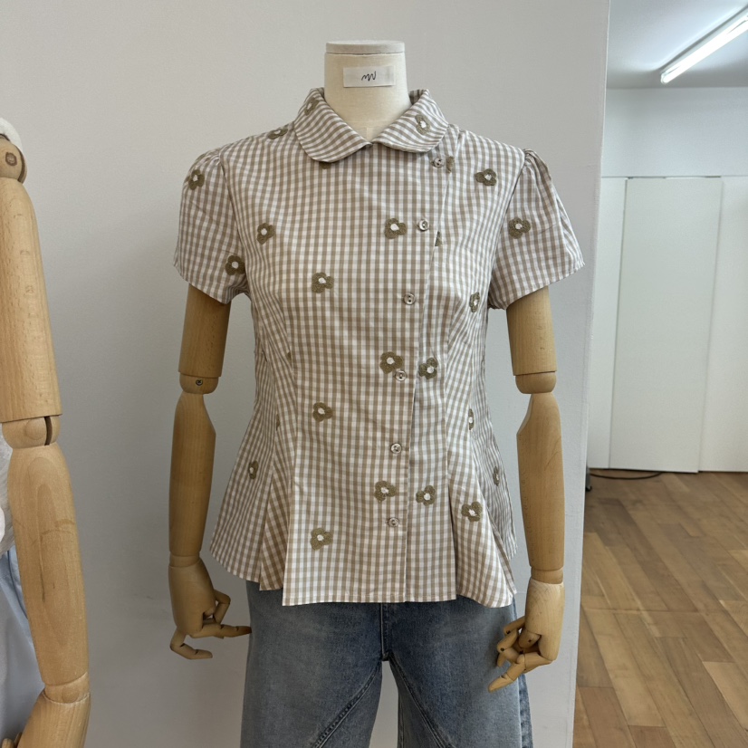MYNAMEIS/AIME HOPE MAKE韓國代購女裝新款26春夏襯衫蕾絲衫刺繡格子MYNAMEIS/AIME HOPE MAKE襯衫/蕾絲衫圖色1