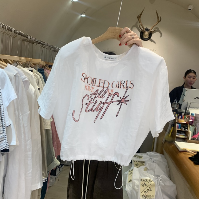 BLACKFRIDAY韓國直郵女士新款推薦熱賣職業人氣休閑T恤亞麻BLACK FRIDAYT恤圖色2
