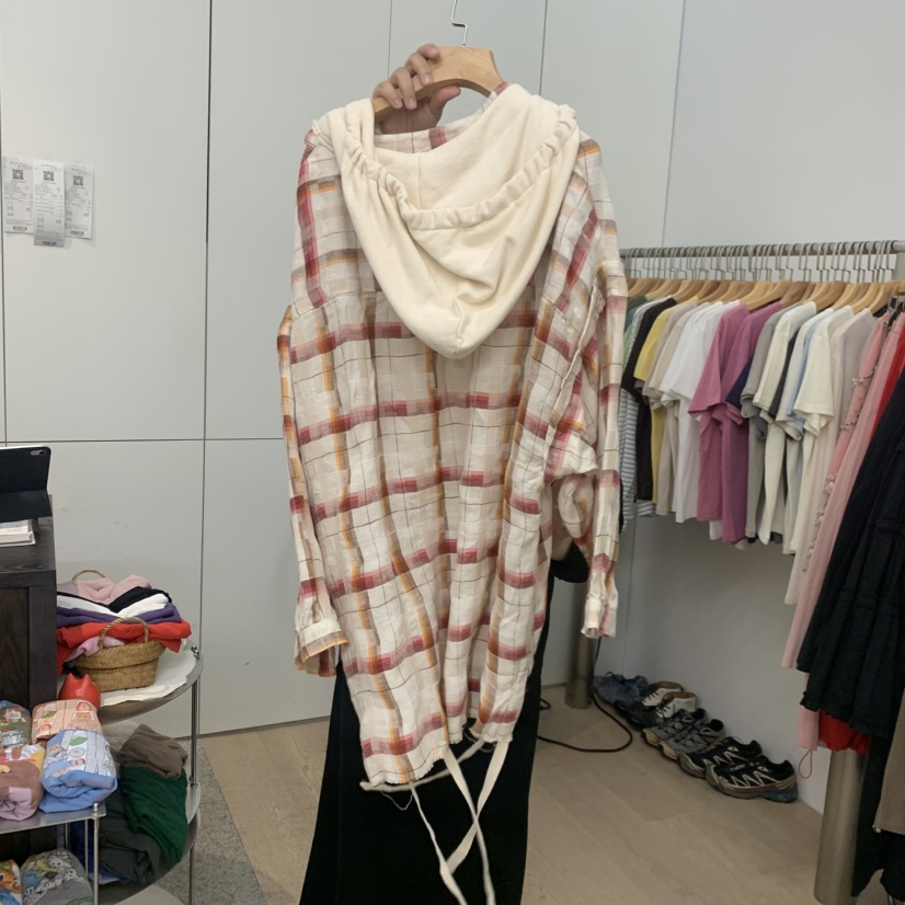 DOHWAJI韓國直郵實拍女士新品時尚職業襯衫蕾絲衫連帽衫格子DOHWAJI襯衫/蕾絲衫