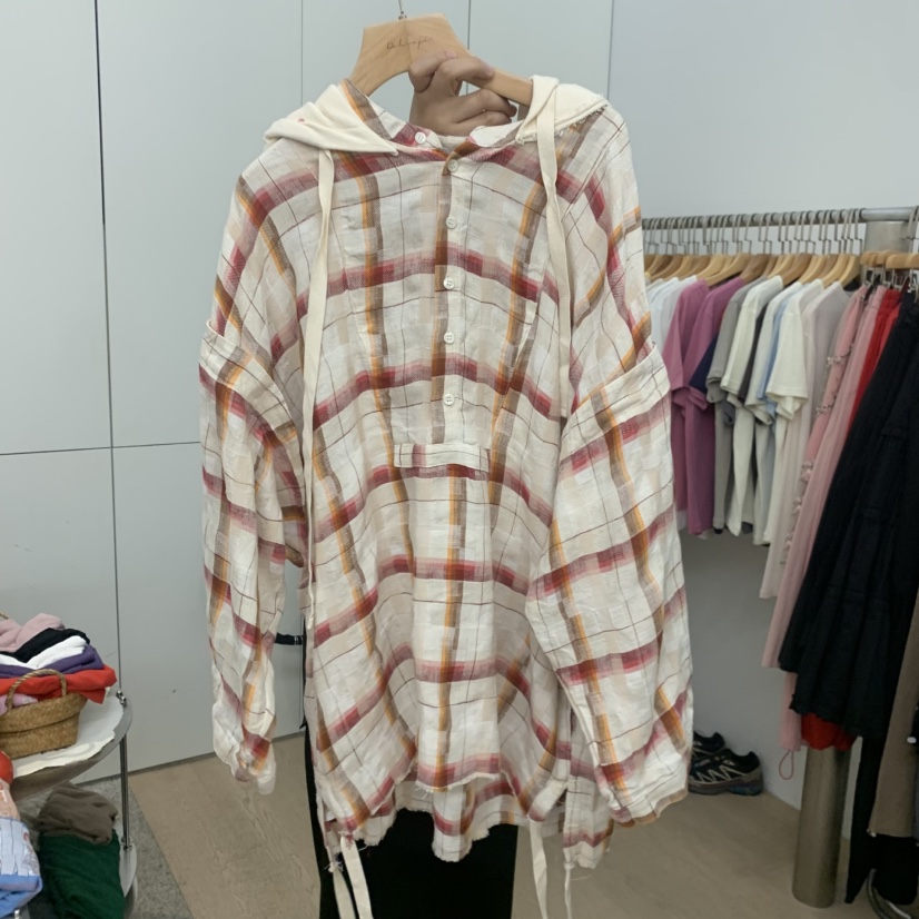 DOHWAJI韓國直郵實拍女士新品時尚職業襯衫蕾絲衫連帽衫格子DOHWAJI襯衫/蕾絲衫圖色1