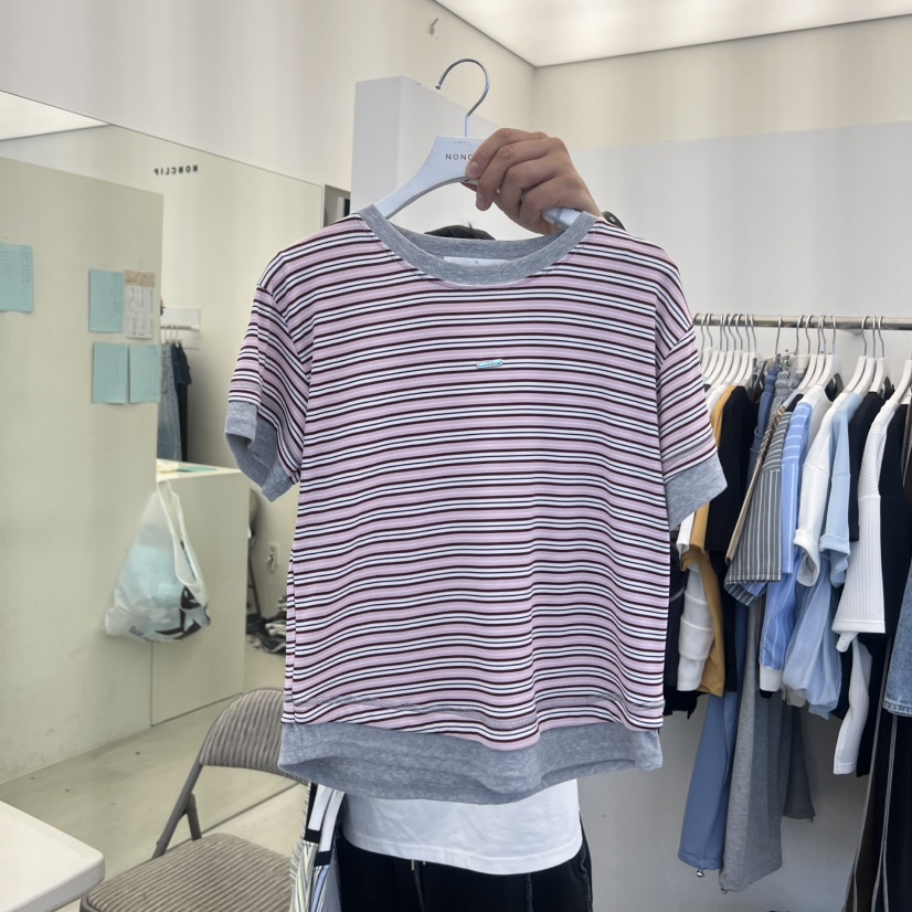 NON CLIP韓國直郵女士新品推薦26夏季休閑熱賣26春夏T恤條紋NON CLIPT恤圖色1