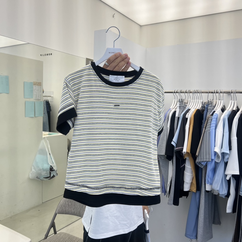 NON CLIP韓國直郵女士新品推薦26夏季休閑熱賣26春夏T恤條紋NON CLIPT恤圖色2