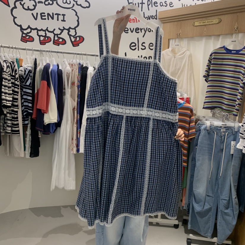VENTI東大門實拍韓國女裝新款人氣休閑時尚連衣裙吊帶裙格紋VENTI連衣裙圖色2