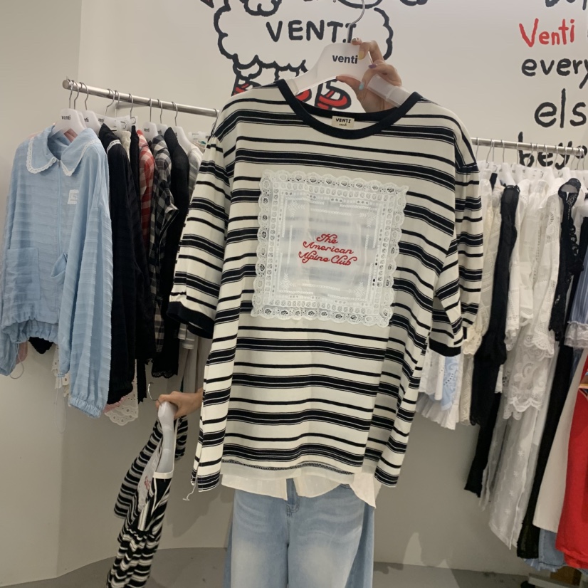 VENTI韓國直郵實拍女士新品熱賣休閑職業人氣26夏季T恤蕾絲VENTIT恤圖色2