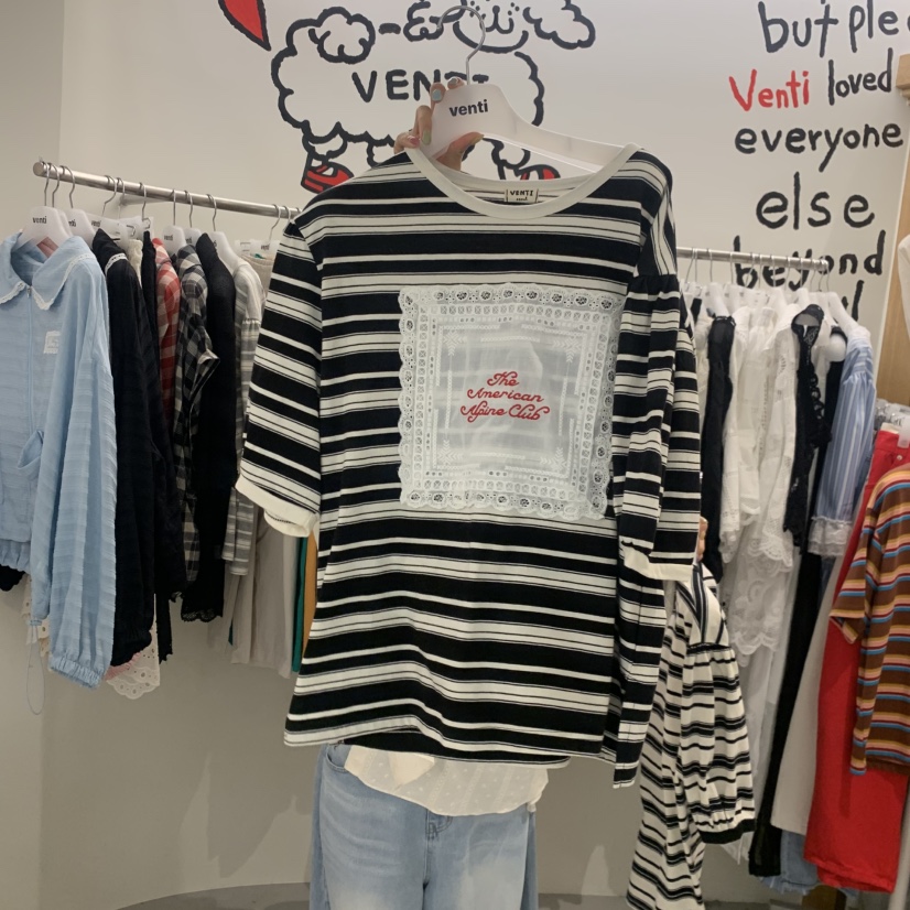VENTI韓國直郵實拍女士新品熱賣休閑職業人氣26夏季T恤蕾絲VENTIT恤圖色3