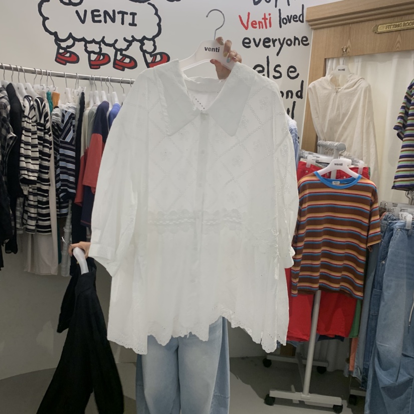 VENTI韓國代購女士新款26春夏職業人氣時尚襯衫蕾絲衫蕾絲VENTI襯衫/蕾絲衫圖色1