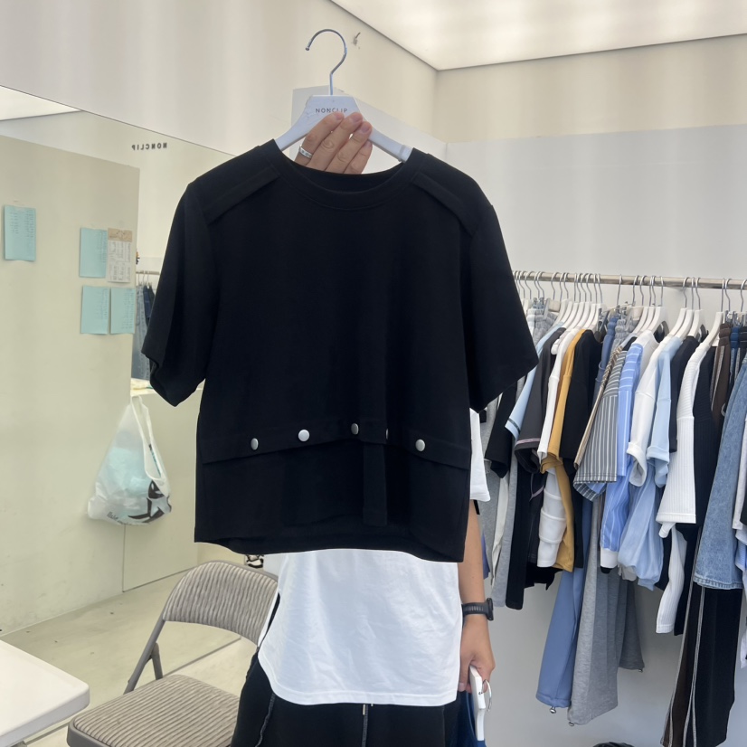NON CLIP韓國直郵女士新品職業人氣26春夏26夏季T恤紐扣NON CLIPT恤圖色2