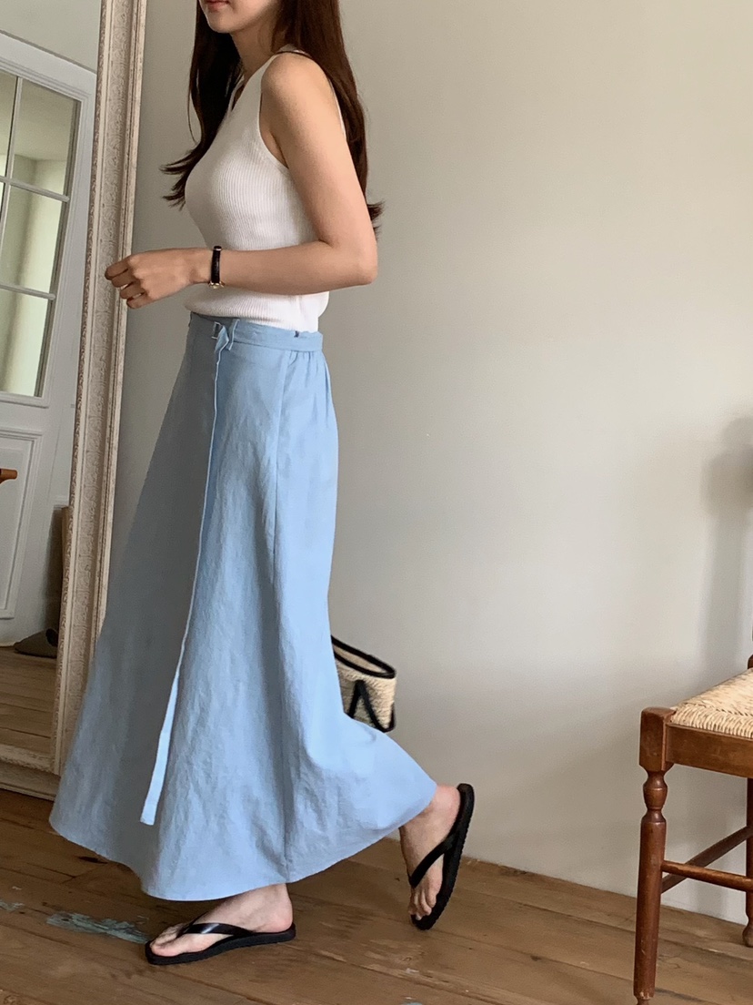 BLEECKER韓國直郵實拍女士新款推薦26春夏時尚長裙腰帶亞麻BLEECKER長裙