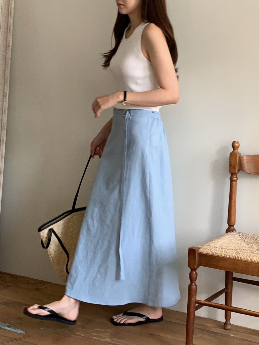 BLEECKER韓國直郵實拍女士新款推薦26春夏時尚長裙腰帶亞麻BLEECKER長裙