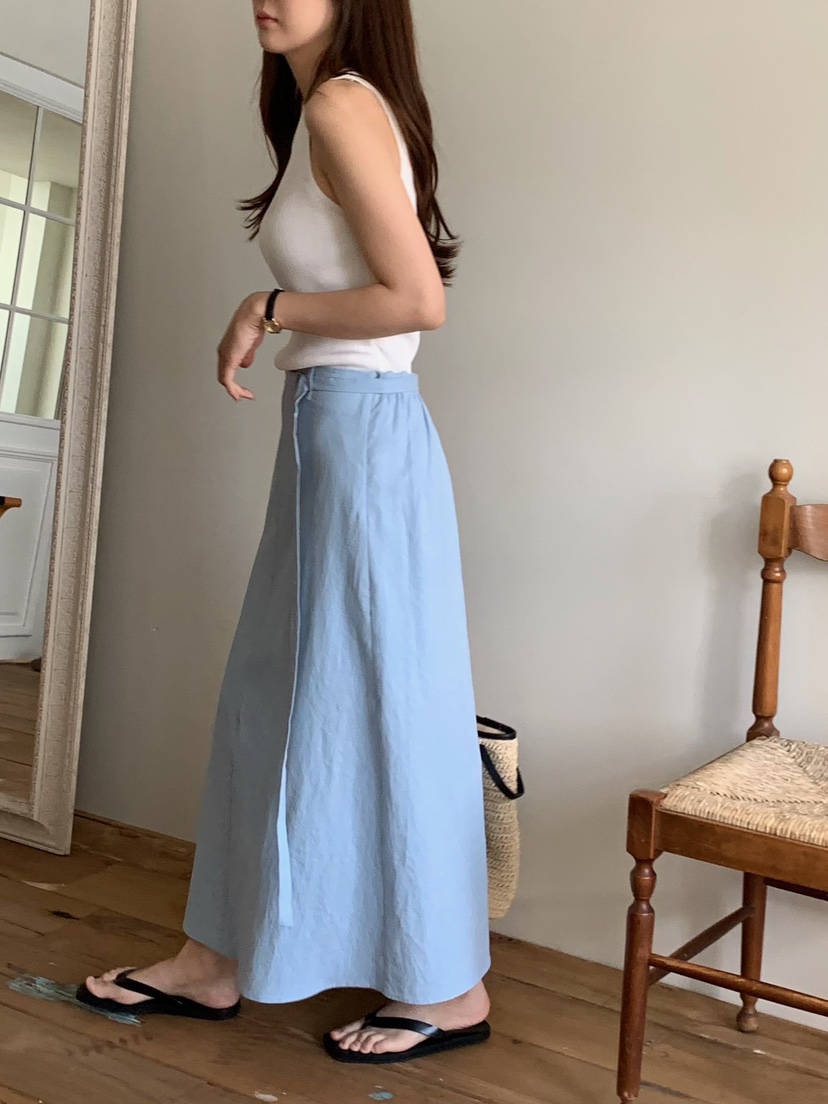 BLEECKER韓國直郵實拍女士新款推薦26春夏時尚長裙腰帶亞麻BLEECKER長裙