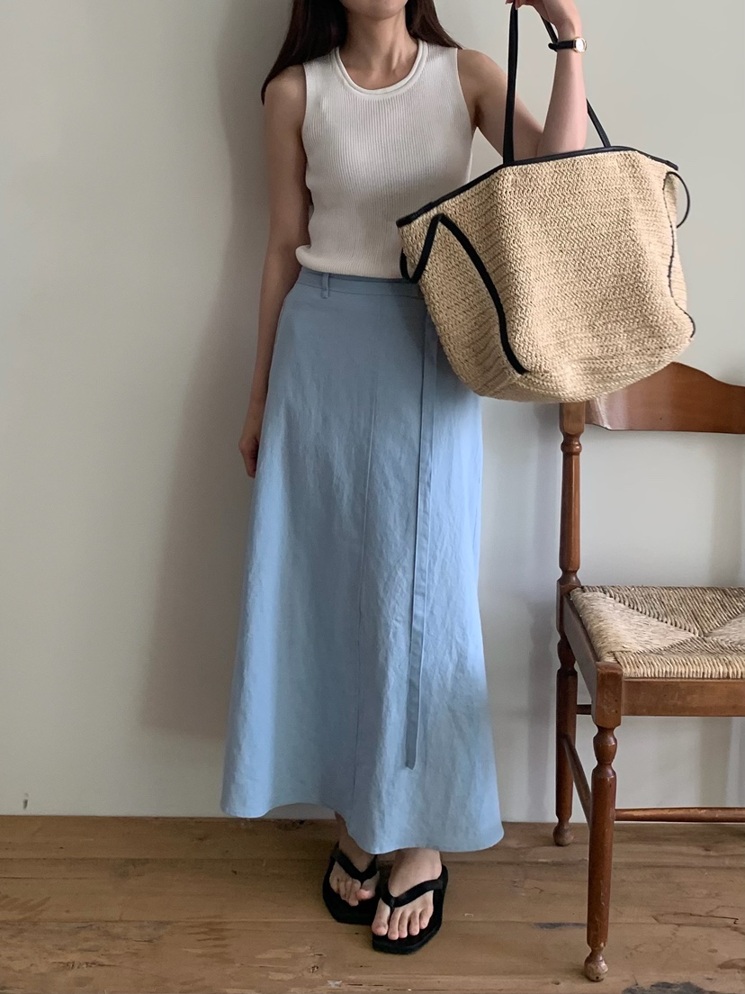 BLEECKER韓國直郵實拍女士新款推薦26春夏時尚長裙腰帶亞麻BLEECKER長裙