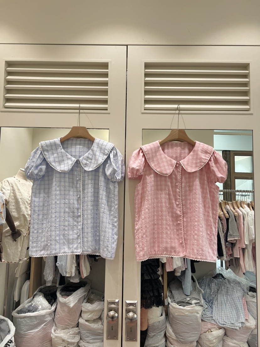 BE&amp;BE韓國代購女裝新品人氣時尚職業襯衫蕾絲衫格紋緞BE&be襯衫/蕾絲衫