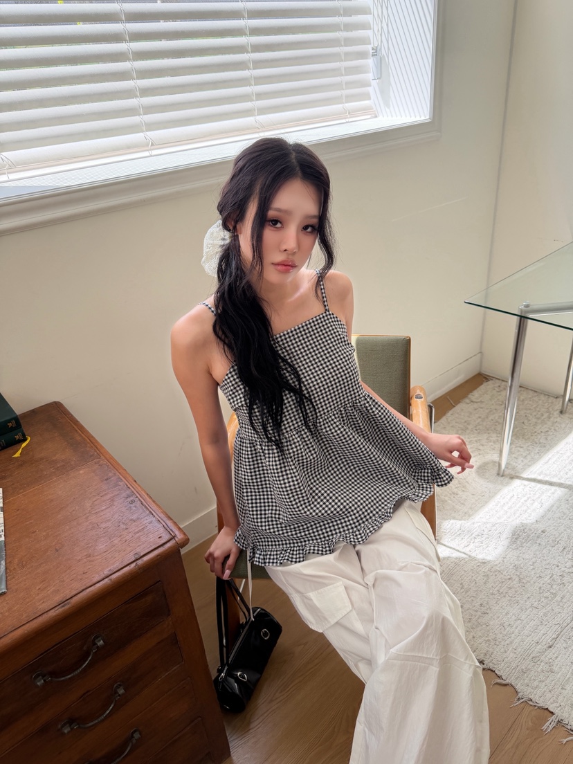 ZITTEN韓國代購女士新款推薦熱賣人氣休閑時尚吊帶背心格子ZITTEN吊帶/背心