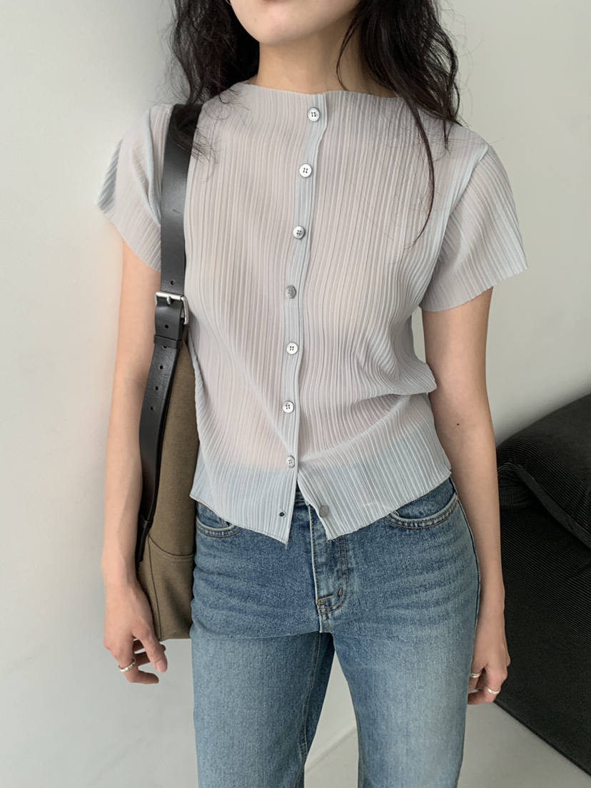 MURMUR東大門實拍韓國女士新款職業熱賣襯衫蕾絲衫褶裥開衫MURMUR襯衫/蕾絲衫