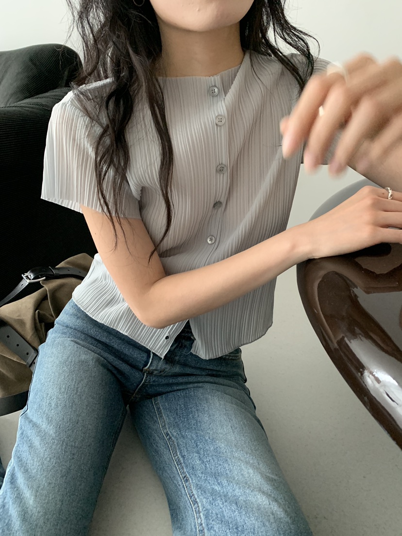 MURMUR東大門實拍韓國女士新款職業熱賣襯衫蕾絲衫褶裥開衫MURMUR襯衫/蕾絲衫