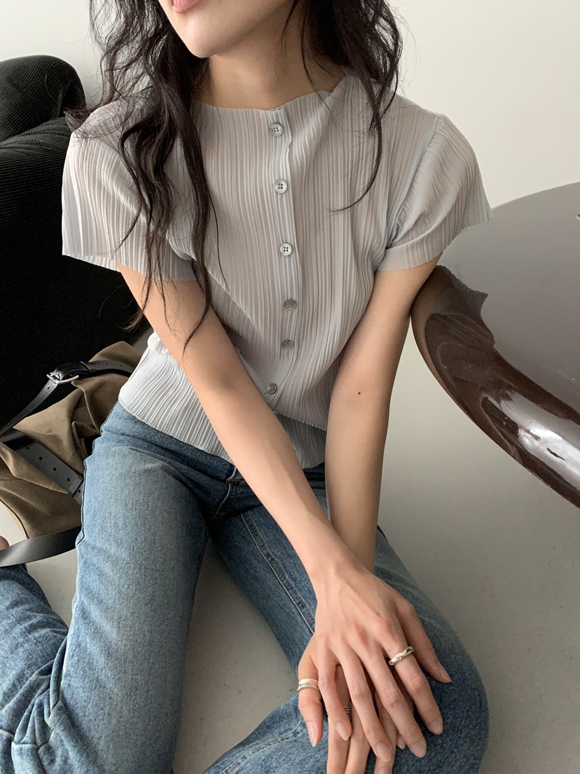 MURMUR東大門實拍韓國女士新款職業熱賣襯衫蕾絲衫褶裥開衫MURMUR襯衫/蕾絲衫