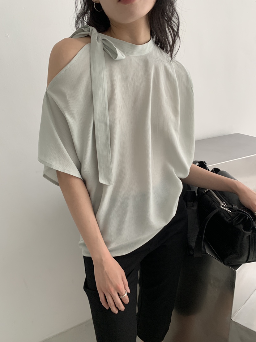 MURMUR韓國直郵女裝新款26夏季人氣休閑襯衫蕾絲衫不對稱MURMUR襯衫/蕾絲衫