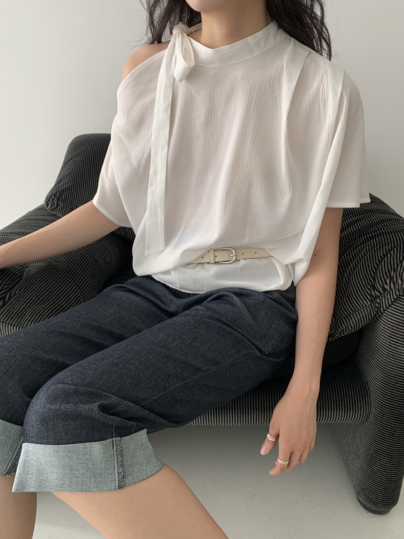 MURMUR韓國直郵女裝新款26夏季人氣休閑襯衫蕾絲衫不對稱MURMUR襯衫/蕾絲衫