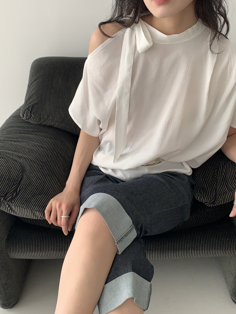 MURMUR韓國直郵女裝新款26夏季人氣休閑襯衫蕾絲衫不對稱MURMUR襯衫/蕾絲衫