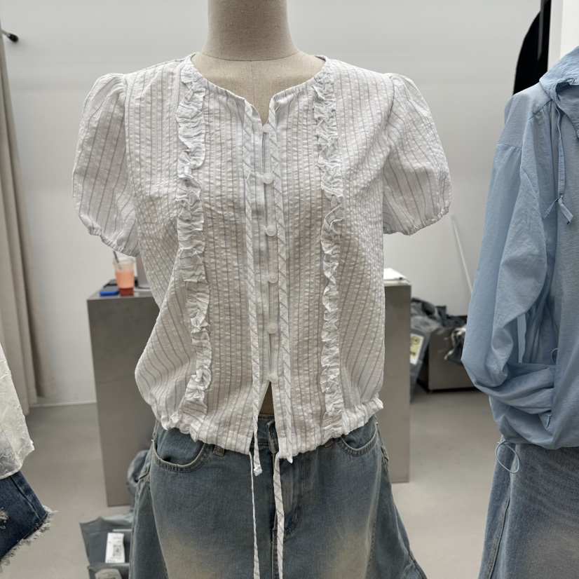 ENHANCE韓國直郵女士新品26春夏時尚熱賣人氣襯衫蕾絲衫褶皺ENHANCE/HOPESMORE襯衫/蕾絲衫圖色1
