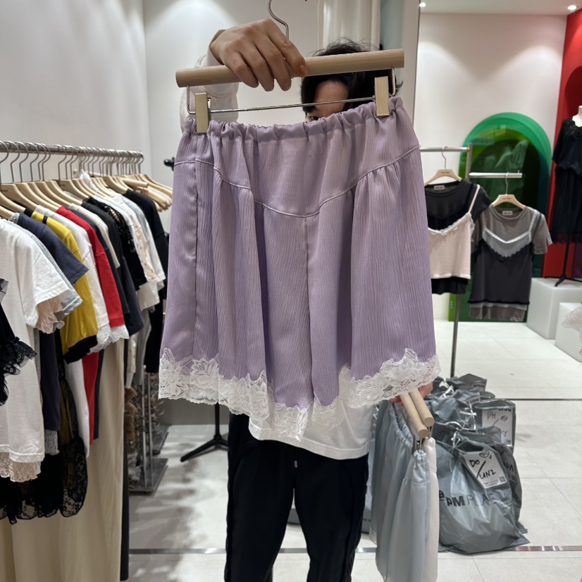 MINI UNNI韓國代購女士新品職業熱賣推薦休閑短褲蕾絲褶裥MINI UNNI短褲