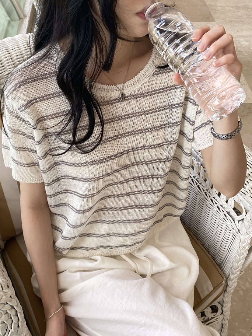 ERUME韓國直郵實拍女士新品人氣時尚26夏季26春夏針織衫亞麻布ERUME針織衫