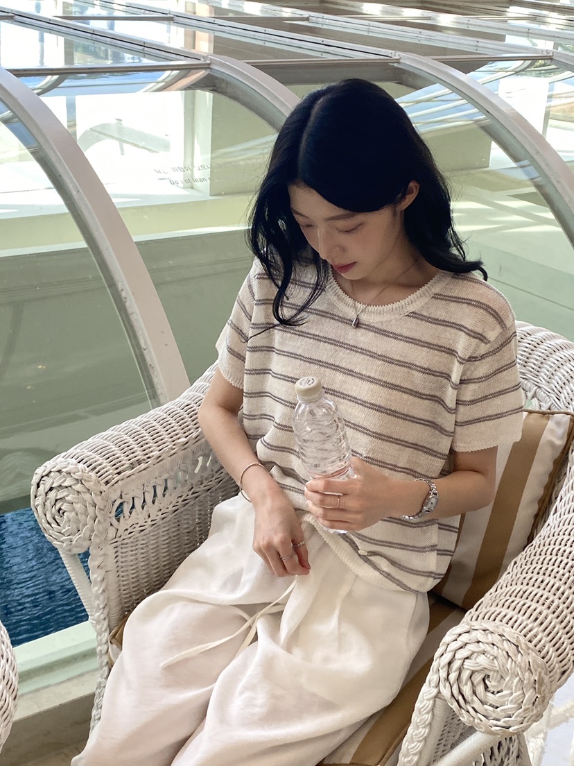 ERUME韓國直郵實拍女士新品人氣時尚26夏季26春夏針織衫亞麻布ERUME針織衫
