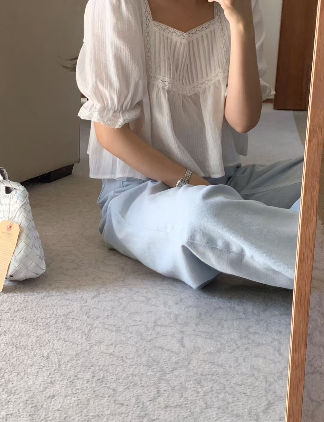 LITER韓國代購女裝新款熱賣26夏季26春夏職業休閑襯衫蕾絲衫LITER襯衫/蕾絲衫