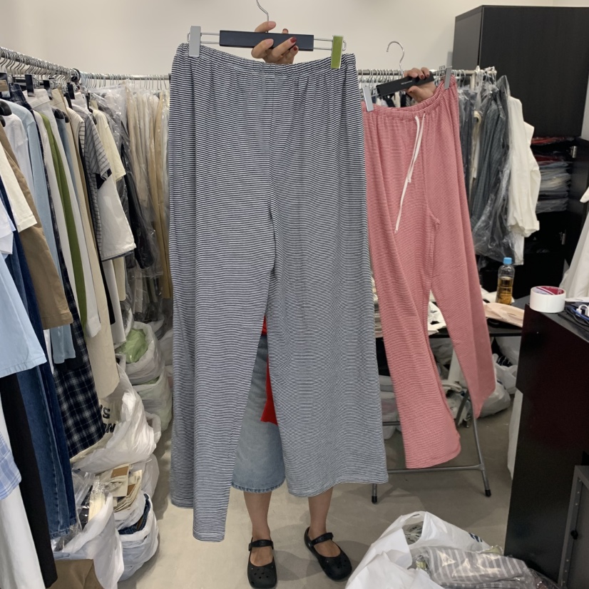 THE SECOND GROW韓國代購女士新品熱賣26春夏休閑褲寬松條紋THE SECOND GROW休閑褲